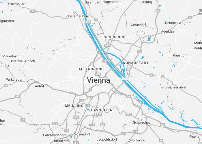 Map of Vienna, black and white, blue danube