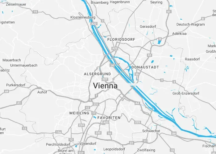 Map of Vienna, black and white, blue danube